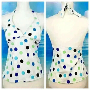 SONOMA Womans TANKINI Top Bathing WHITE POLKA DOT Swim Suit Tunic size 10